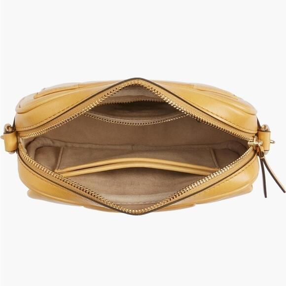 Tory Burch Kira Mini Leather Patchwork Camera Bag GOLDEN STRAW MIX - Picture 7 of 9